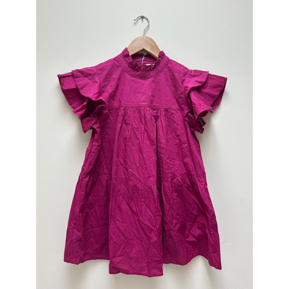 Anthropologie Maeve Bright Pink Babydoll Tunic Ruffle Blouse size XS